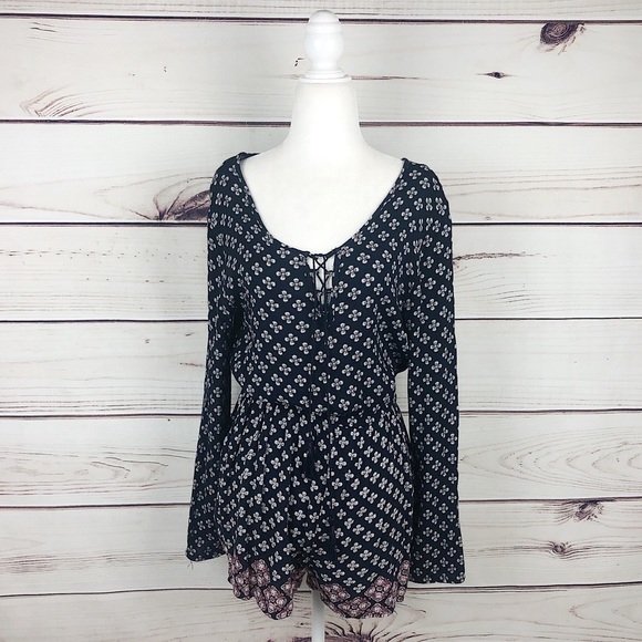 CAPE JUBY Navy Floral Pattern Long Sleeve Romper - Picture 3 of 9